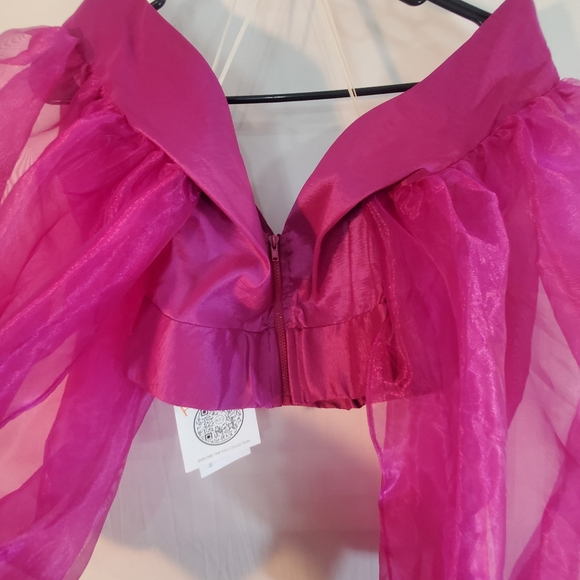 KIMBERLY GOLDSON  Liyah Puff Sleeve Crop Top  Women's XS Pink Intermix New Tags. - Picture 4 of 6